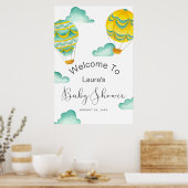 Yellow Aqua Hot Air Balloons Baby shower Welkom Poster (Keuken)