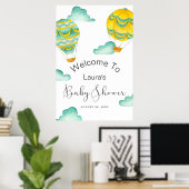 Yellow Aqua Hot Air Balloons Baby shower Welkom Poster (Thuiskantoor)
