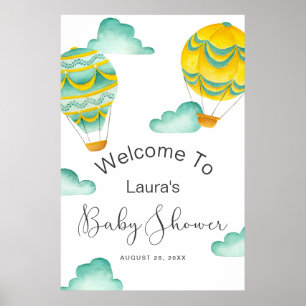 Yellow Aqua Hot Air Balloons Baby shower Welkom Poster