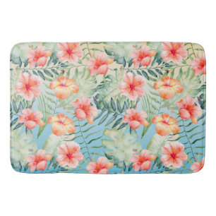  Yellow Aqua Pink Peach Hibiscus Floral  Badmat