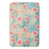 Yellow Aqua Pink Peach Hibiscus Floral Badmat (Voorkant Verticaal)