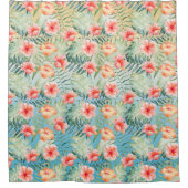  Yellow Aqua Pink Peach Hibiscus Floral    Douchegordijn (Voorkant)