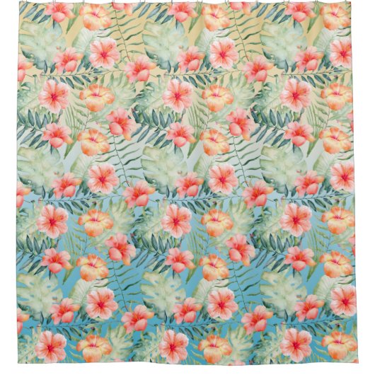  Yellow Aqua Pink Peach Hibiscus Floral    Douchegordijn (Voorkant)