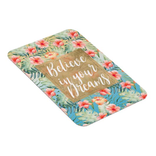 Yellow Aqua Pink Peach Hibiscus Floral Gold Dream Magneet (Rechterzijde)