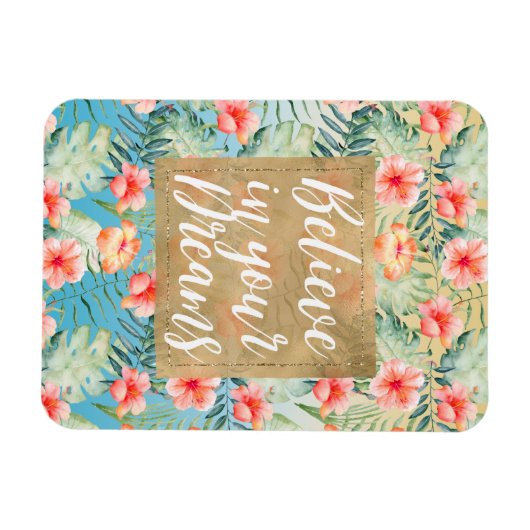 Yellow Aqua Pink Peach Hibiscus Floral Gold Dream Magneet (Horizontaal)