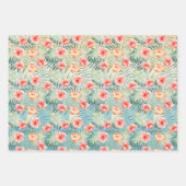 Yellow Aqua Pink Peach Hibiscus Floral Inpakpapier Vel (Voorkant)