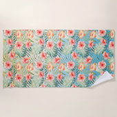 Yellow Aqua Pink Peach Hibiscus Floral Strandlaken (Voorkant)