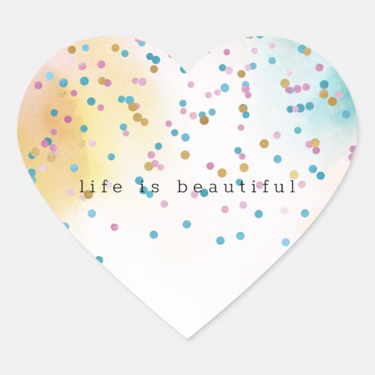 Yellow Aqua Tie Dye Roze Gouden Confetti Hart Sticker (Voorkant)