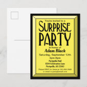 Yellow Art Deco Beveled Birthday Surprise Party Uitnodiging Briefkaart (Voorkant / Achterkant)