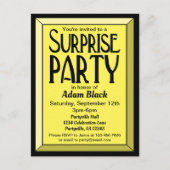 Yellow Art Deco Beveled Birthday Surprise Party Uitnodiging Briefkaart (Voorkant)