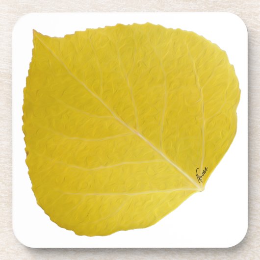 Yellow Aspen Leaf #5 Bier Onderzetter (Voorkant)
