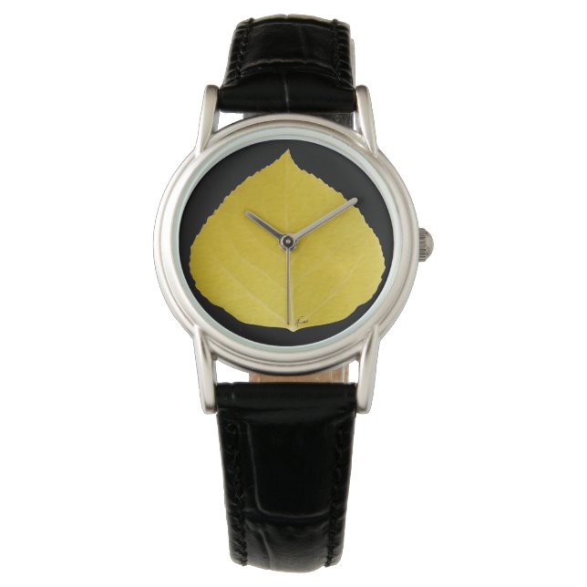 Yellow Aspen Leaf #5 Horloge (Voorkant)