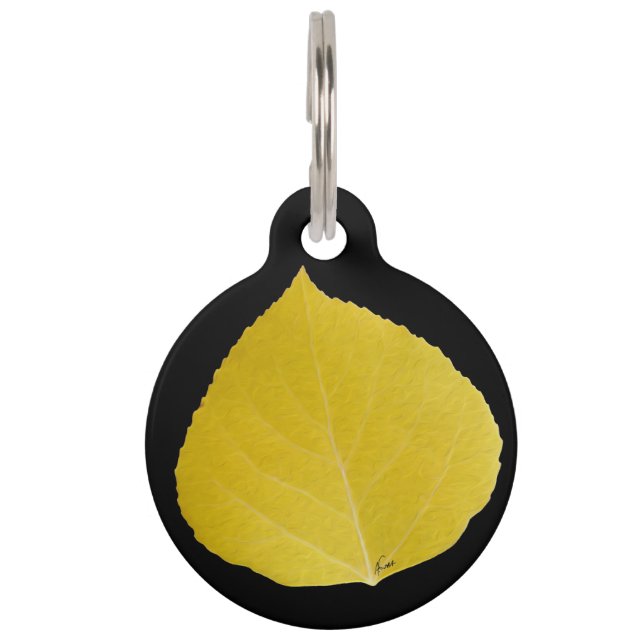 Yellow Aspen Leaf #5 Huisdierpenning (Voorkant)