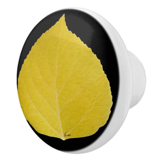Yellow Aspen Leaf #5 Keramische Knop (Rechts)