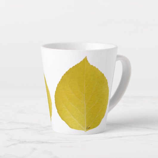 Yellow Aspen Leaf #5 Latte Mok (Rechterhoek)