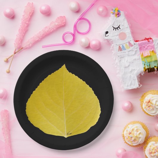 Yellow Aspen Leaf #5 Papieren Bordje (Feest)