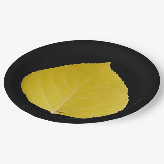 Yellow Aspen Leaf #5 Papieren Bordje (Gekanteld)