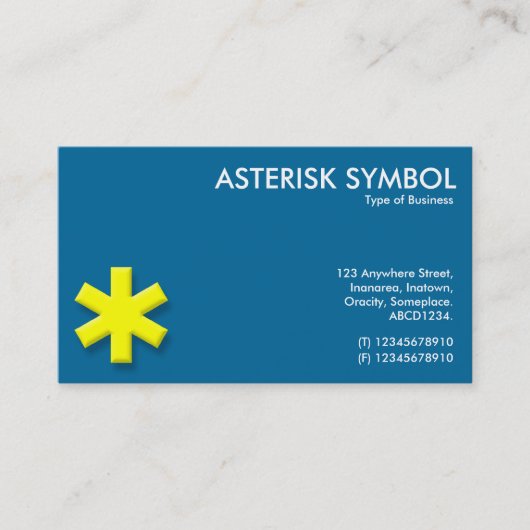 Yellow Asterisk-symbool - blauw (006699) Visitekaartje (Voorkant)