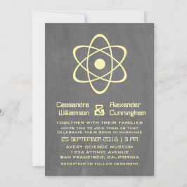 Yellow Atomic Chalkboard Wedding Invite Kaart
