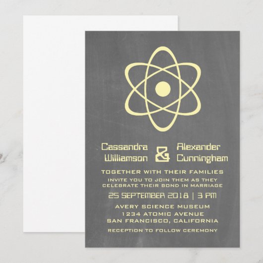 Yellow Atomic Chalkboard Wedding Invite Kaart (Voorkant / Achterkant)