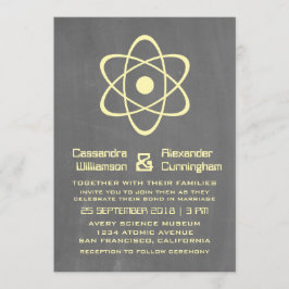 Yellow Atomic Chalkboard Wedding Invite Kaart