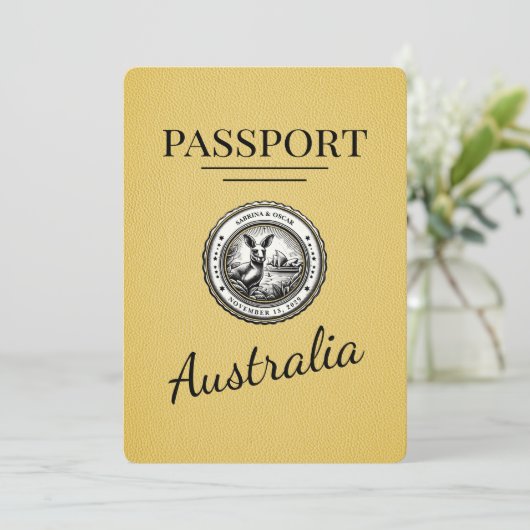 Yellow Australia Passport Bewaar de datum Save The Date (Staand voorkant)