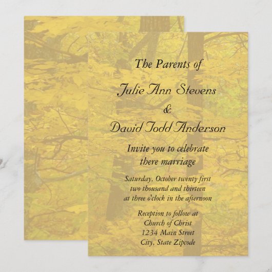 Yellow Autumn Forest Theme Wedding Kaart (Voorkant / Achterkant)