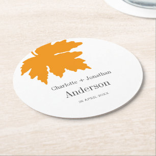 Yellow Autumn Maple Leaf Wedding Party Ronde Kartonnen Onderzetter