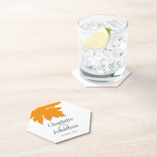 Yellow Autumn Maple Leaf Wedding/Verloving Kartonnen Onderzetters (Insitu)