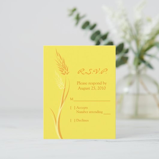 Yellow Autumn Wheat Wedding Response Kaart (Staand voorkant)