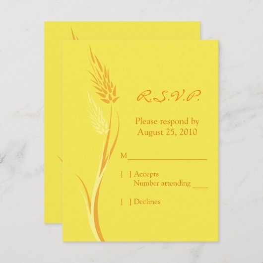 Yellow Autumn Wheat Wedding Response Kaart (Voorkant / Achterkant)