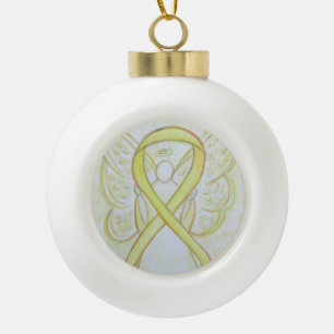 Yellow Awareness Ribbon Guardian Angel Ornaments Keramische Bal Ornament