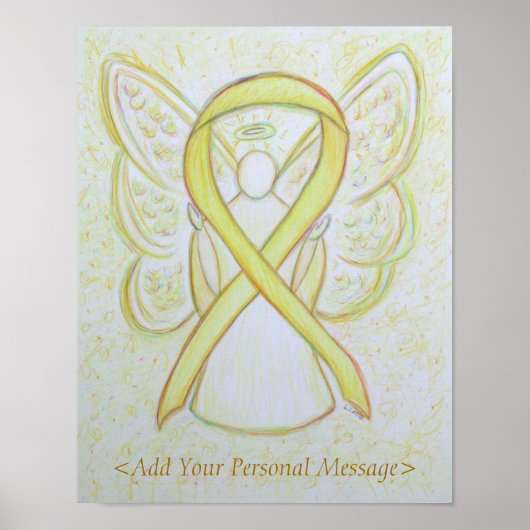Yellow Awareness Ribbon Guardian Angel Print (Voorkant)