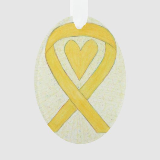 Yellow Awareness Ribbon Heart Kerstannament Ornament (voorkant)