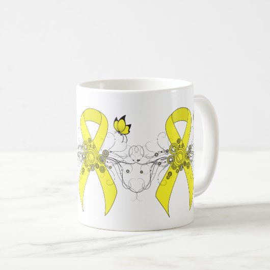 Yellow Awareness Ribbon with Butterfly Coffee Mug Koffiemok (Voorkant rechts)