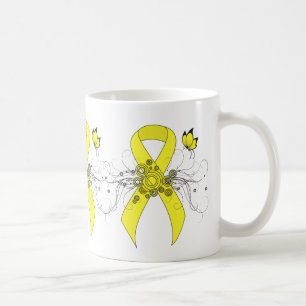 Yellow Awareness Ribbon with Butterfly Coffee Mug Koffiemok