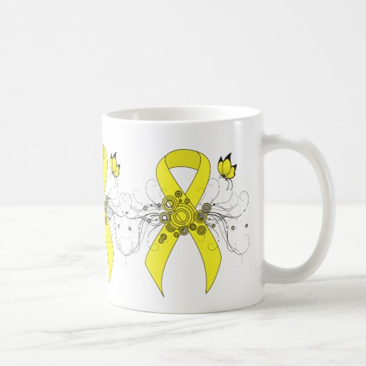 Yellow Awareness Ribbon with Butterfly Coffee Mug Koffiemok (Rechts)