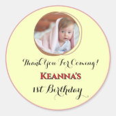 Yellow Baby Girl/Boy Thank You Birthday  Ronde Sticker (Voorkant)