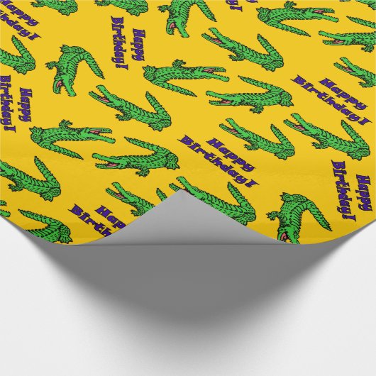 Yellow Background Alligator Birthday Cadeaupapier (Hoek)