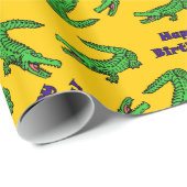 Yellow Background Alligator Birthday Cadeaupapier (Rol Hoek)