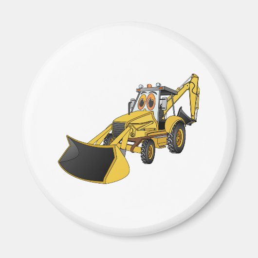 Yellow Backhoe Cartoon Magneet (Voorkant)