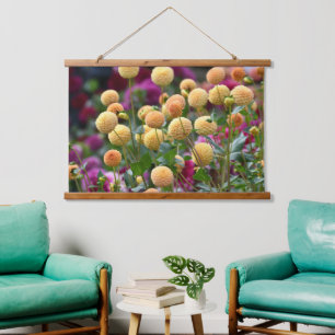 Yellow Ball Dahlias Floral Hangend Wandkleed