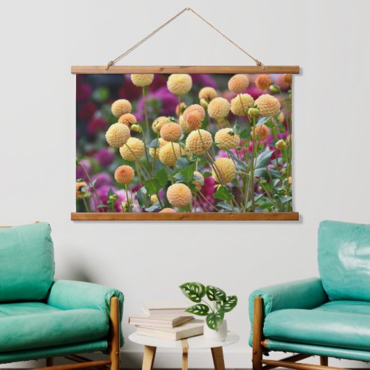 Yellow Ball Dahlias Floral Hangend Wandkleed (Woonkamer)
