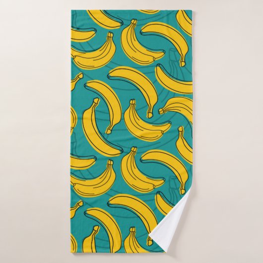 yellow banana with black outline seamless pattern badhanddoek (Badhanddoek)