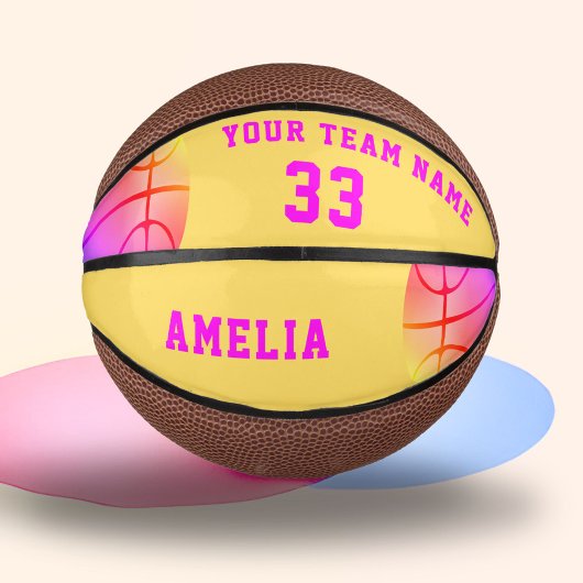 Yellow Basket Ball Girl Player Name Team Number Basketbal