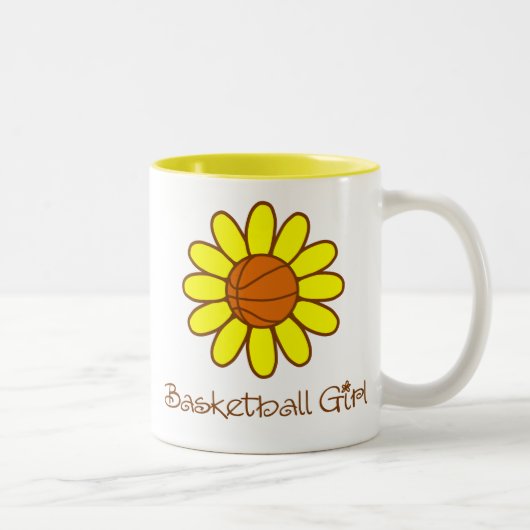 Yellow Basketball Girl Tweekleurige Koffiemok (Rechts)