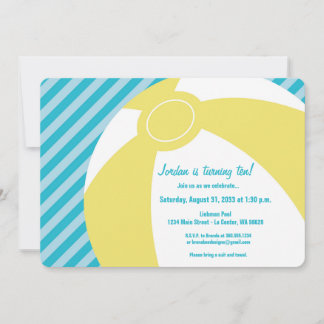 Yellow Beach Ball met Aqua Stripe Invitation Kaart