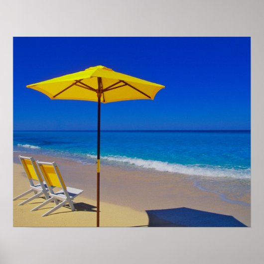 Yellow beach umbrella and chairs on prisping poster (Voorkant)