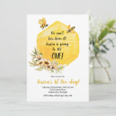 Yellow Bee 1e verjaardagsfeest uitnodiging (Staand voorkant)