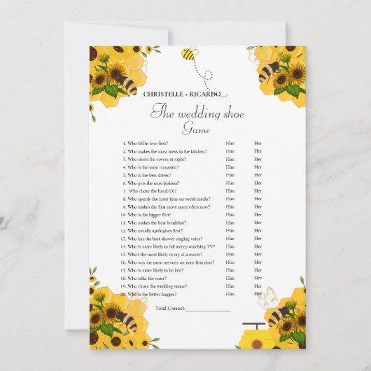 Yellow Bee Bruiloft schoen spel partij spel Kaart (Voorkant)